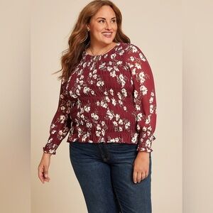 Maurices 1X Floral Smocked Long Sleeved top